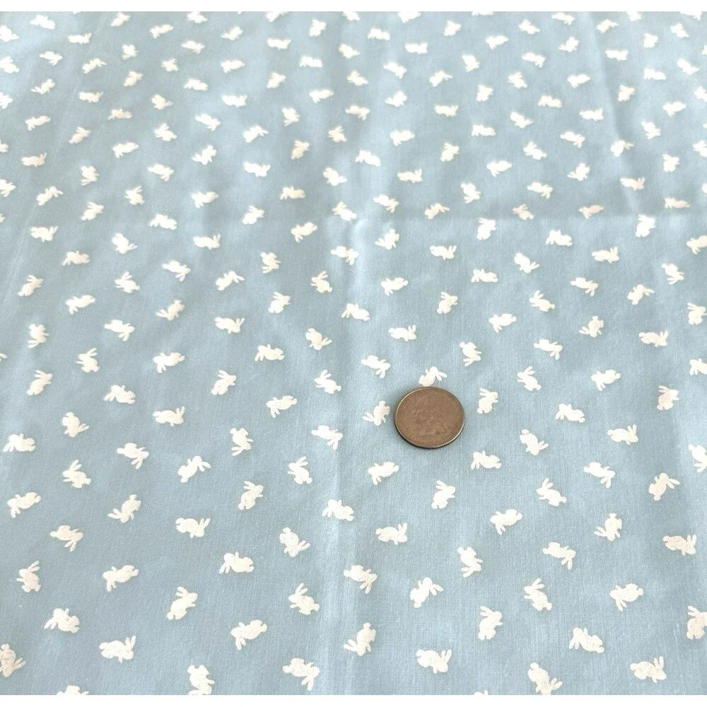 Vtg Wamsutta Miniature Easter Bunny Rabbit Fabric Blue Aqua Quilting Sewing BTY
